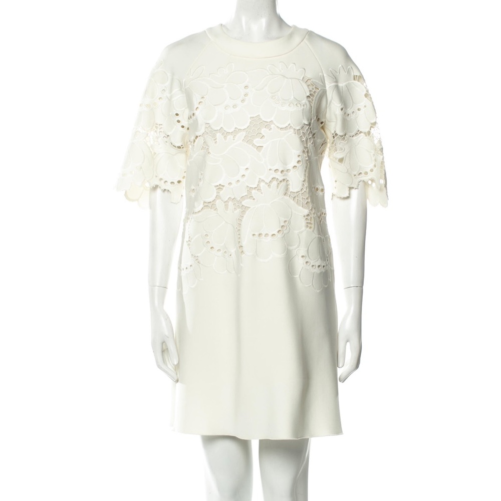 Victoria Beckham White Lace Embroidered Shift Dress